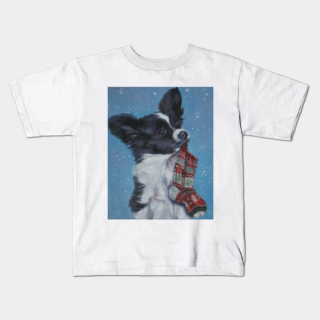 Papillon Christmas Fine Art Painting Kids T-Shirt by LASHEPARD